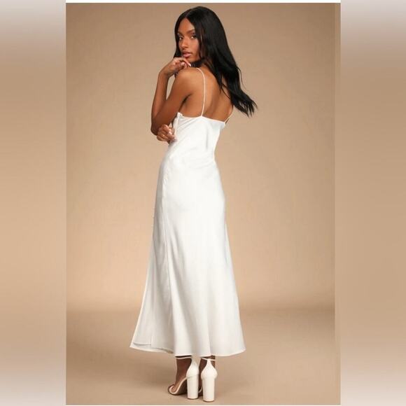 Lulus Satin White Midi Dress With Button Detail, Bridal, Wedding - Size XL - Picture 2 of 4